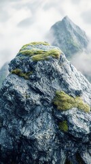 Poster - Misty Mountain Peak with Moss Covered Rocks