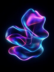 Sticker - Colorful abstract wave design with glowing lines on a black background. A minimalist poster in metallic and chrome gradient style.