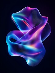 Sticker - Colorful abstract wave forms with gradients on a dark background. A minimalist poster in metallic and chrome gradient style.