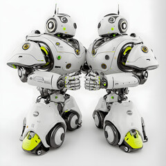 Robot Friends: Two robots—constructed from rectangles and circles—high-five each other. Their simple forms convey camaraderie and futuristic technology. The clean white background ensures versatility.