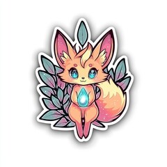 Sticker - Cute Cartoon Fox Holding a Crystal