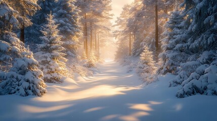Wall Mural - serene winter wonderland with snowladen evergreen trees their branches heavy with pristine white pow