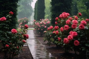 Wall Mural - Garden rose rain outdoors.