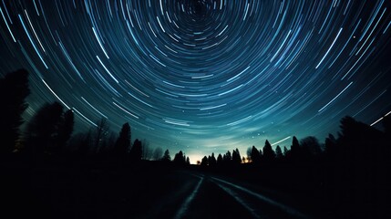 Wall Mural - Stars trail wallpaper landscape night sky.