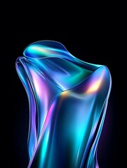 Sticker - Vibrant, fluid abstract shape reflecting light in shades of blue and purple against a black background. A minimalist poster in metallic and chrome gradient style.