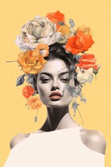 Canvas Print - Drawing with flowers art portrait painting.