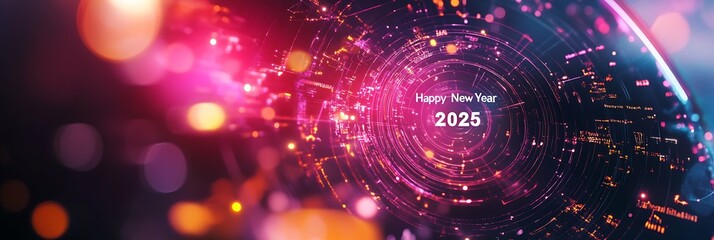 New year concept of 2025. New year's card. Digital transformation. panoramic