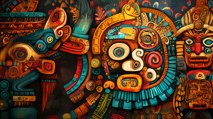 Wall Mural - Abstract maya and aztec art symbols. Mayan Ritual. Illustration