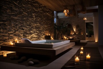 Wall Mural - Lighting bathtub jacuzzi candle.