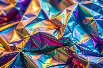 Wall Mural - iridescent holographic material close-up with crumpled texture and vibrant colors