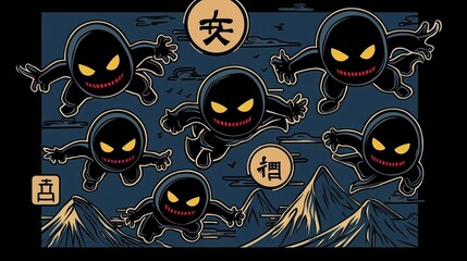 Sticker - Japanese Demon Ninja Illustration