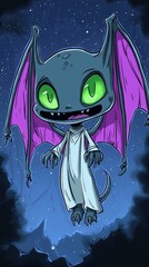 Poster - Cute Cartoon Bat Character with Big Eyes and Wings