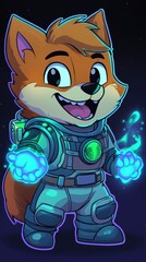 Wall Mural - Adorable Fox Astronaut Holding Glowing Energy Balls