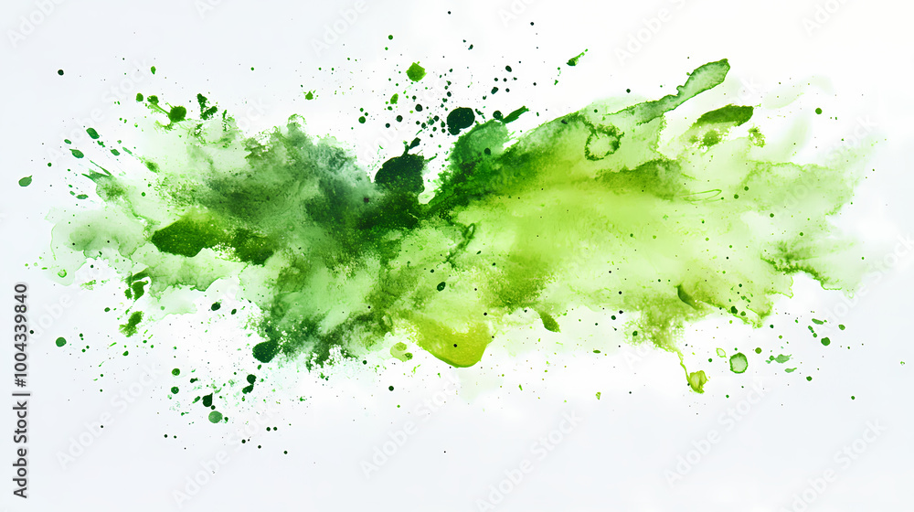 Beautiful abstract green watercolor hand painted splashes on white ...