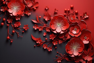 Wall Mural - Chinese New Year style of wildflowers pattern plant red.