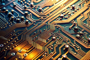 Circuit board close-up showing intricate pathways and components