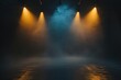 © Rawpixel.com - Black studio with minimal fog yellow spotlights lighting stage architecture.