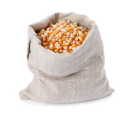 Sticker - Fresh corn kernels in burlap sack isolated on white