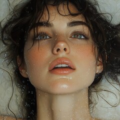 Canvas Print - Close-Up Portrait of a Woman with Wet Hair and Glowing Skin