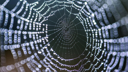 Close-up Spider Web with Dewdrops Natural Macro Photography for Nature Themes