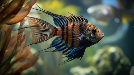 Vibrant Angelfish Swimming in Aquarium