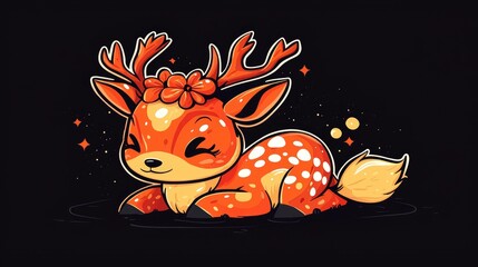 Sticker - Cute Cartoon Deer with Flower Crown