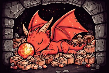 Sticker - Sleeping Dragon with Treasure