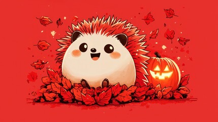 Poster - Cute Hedgehog with a Jack-o'-Lantern for Halloween