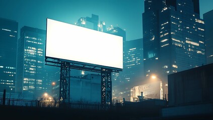 Blank billboard at night, cityscape backdrop. Billboard Mockup