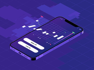 Smartphone with Financial Chart and Sign-Up Log-In Buttons