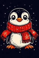 Sticker - Cute Penguin Wearing a Red Scarf in the Snow