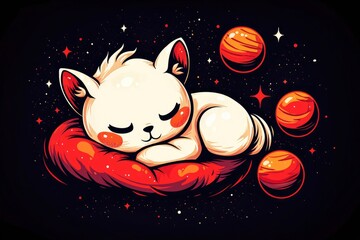 Canvas Print - Sleeping Cat in Space with Planets