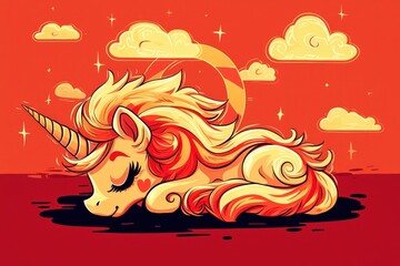 Poster - Sleeping Unicorn Under a Starry Sky