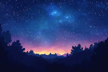 Wall Mural - silhouetted forest against a starry night sky
