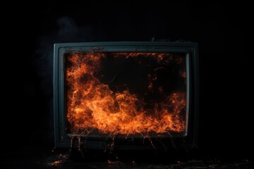 Wall Mural - Vintage TV burnt fireplace electronics television.