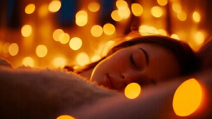 Peaceful sleeping woman with soft lights