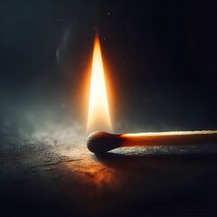 Burning Matchstick With Flickering Sparks on Dark Surface