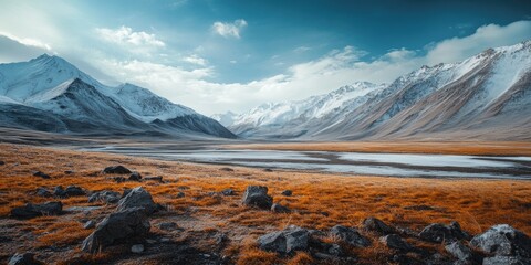 Canvas Print - Mountain Range with Lake