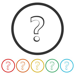 Sticker - Question mark icon. Set icons in color circle buttons