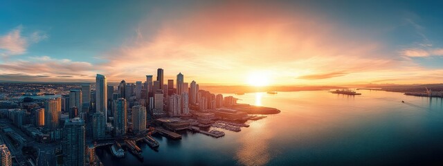 Wall Mural - Skyline Sunrise Aerial View