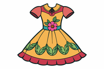 Sticker - Beautiful dress color variation for coloring page on a white background