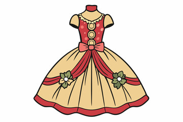 Elegant summer dress with ornaments and a full skirt color variation