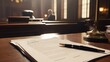 © nialyz - Legal Documents on Table with Pen in Courthouse Setting