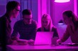 © GoodandEvil - Focused team analyzing project data under purple glow