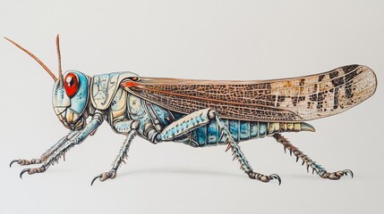 Poster - Detailed Drawing of a Blue Grasshopper