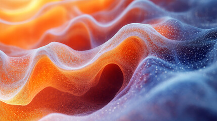 Abstract digital waves in orange and blue.