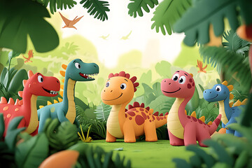 Canvas Print - Cute cartoon dinosaur frame border on background.