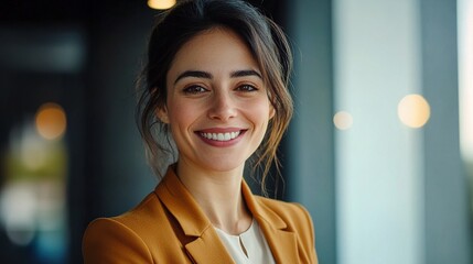 Poster - Professional Woman Smiling in Modern Office Space