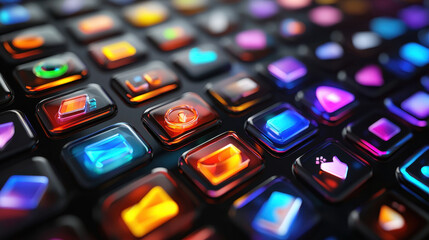 Innovative icon design featuring vibrant array of colorful app icons on sleek surface, showcasing creativity and modern technology