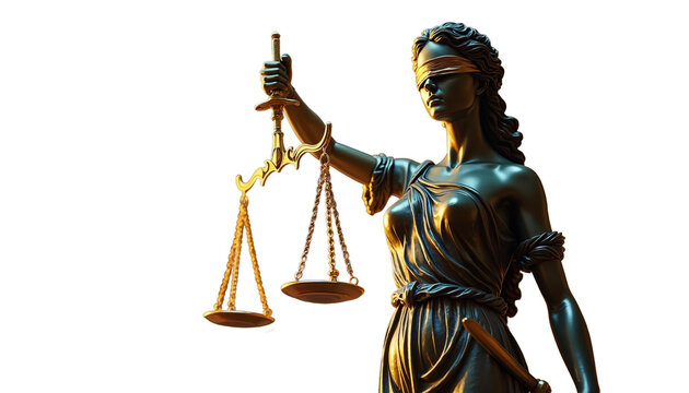 Statue of Lady Justice, Symbol of Law and Justice, Goddess Themis, Fairness and Legal Concepts on Transparent Background PNG
